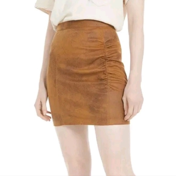 Free People Camel Rumi Ruched Mini Skirt NWT - Picture 4 of 10